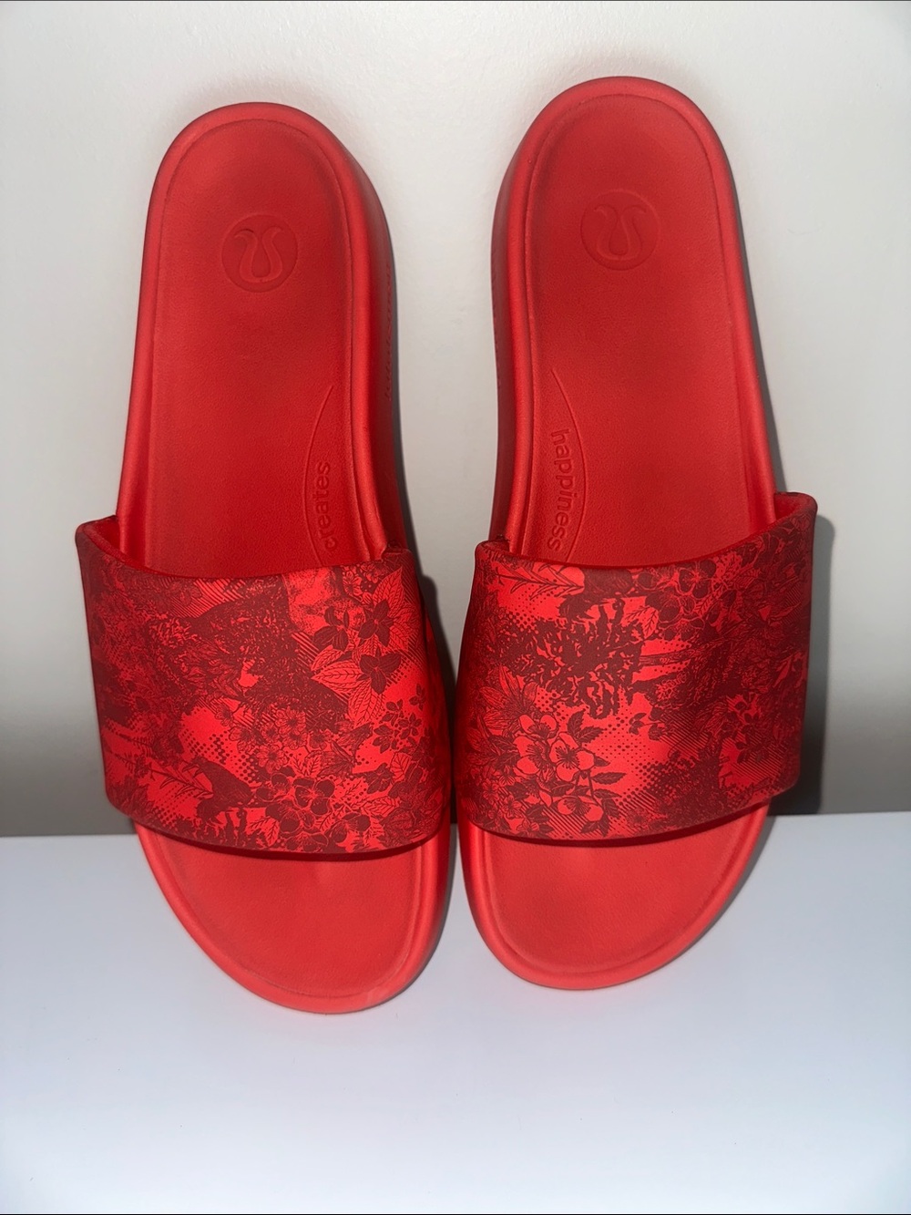 lululemon athletica Canada Red Slide Sandals with Floral Garden Accent